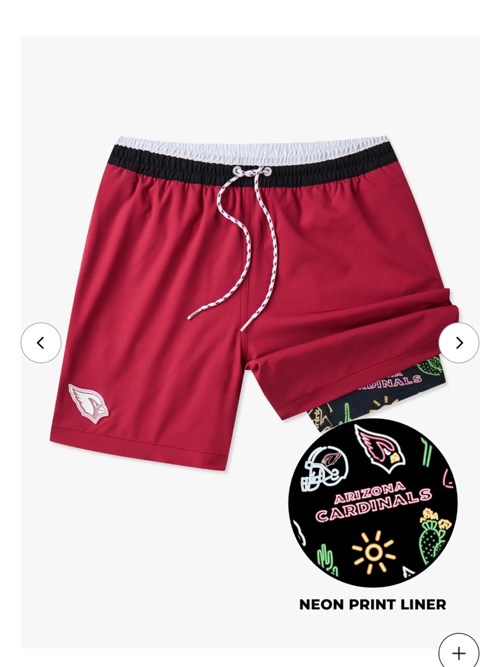 New Chubbies NFL Arizona Cardinals Red and Black Lined Swim Shorts Trunks 5.5”